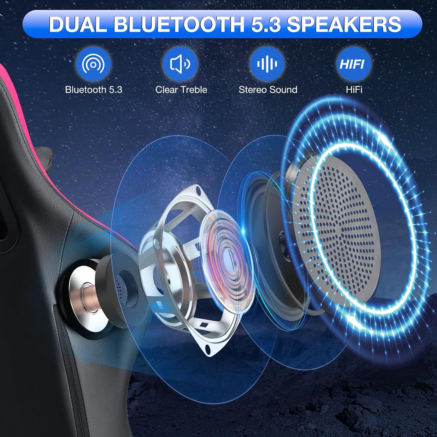 HOFFREE Gaming Chair Computer Chair with Speakers Massage Game Chairs with Footrest Bluetooth High Back Ergonomic Computer Gaming Chairs for Adults Reclining Video Gamer Chair Pink and Black