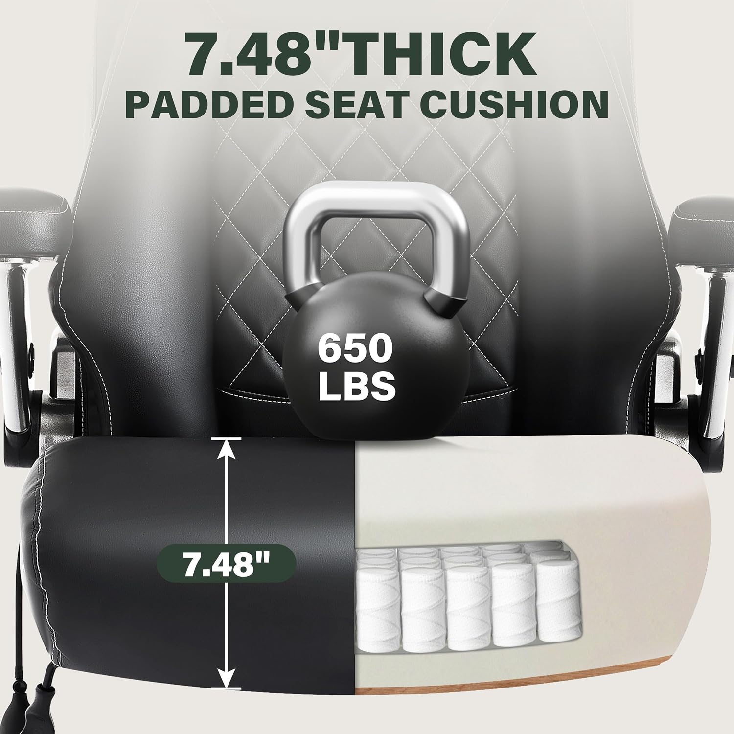 Large Big and Tall Office Chair 650lbs with Thick Spring Cushion, 5D Flip Arm Ergonomic Executive Office Chair Adjustable Lumbar Airbag&Extra Wide, Comfy Padded Heavy Duty Game Chair Dual Rubber Wheel