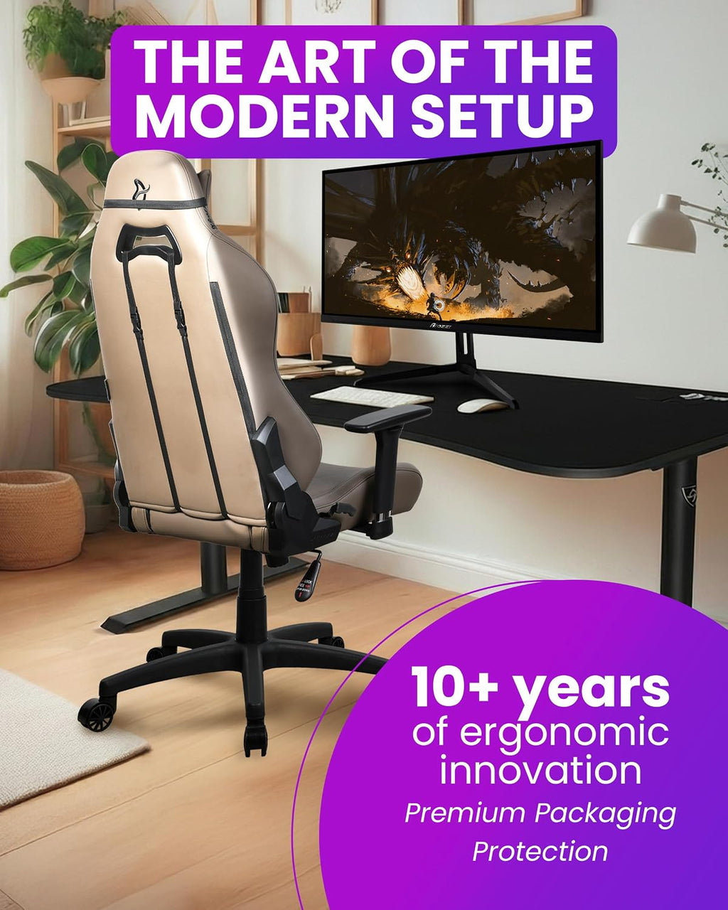 Arozzi Torretta Gaming Chair - Soft PU Ergonomic Gaming Chair for Adults Adjustable Backrest with Neck & Lumbar Pillows - Swedish Design Home Office Setup Professional Computer Chairs, Brown