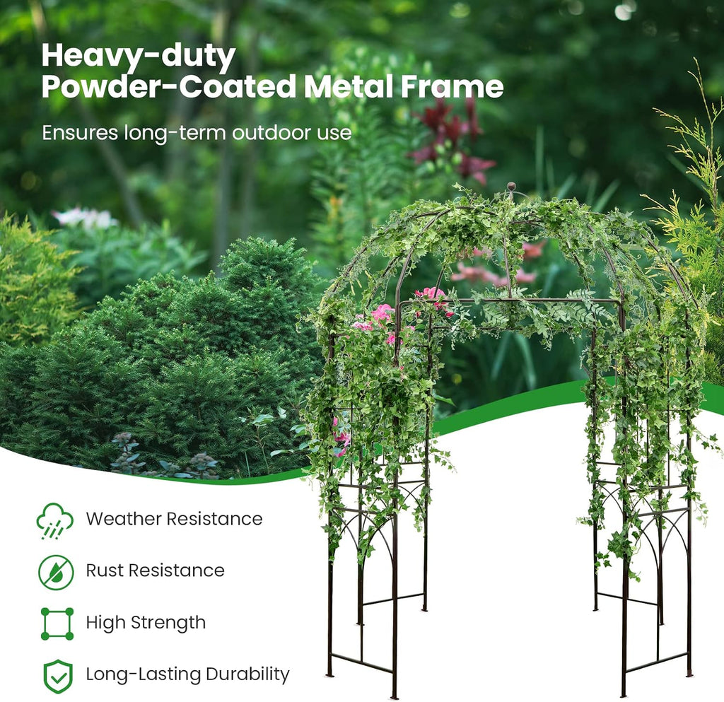Giantex Birdcage Shape Garden Arbor, 8.4ft High x 7ft Wide, Metal Gazebo Arch Pergola Pavilion for Climbing Plants Party Wedding Ceremony Decor Outdoor, 16 Ground Stakes, Easy Assembly (Bronze)