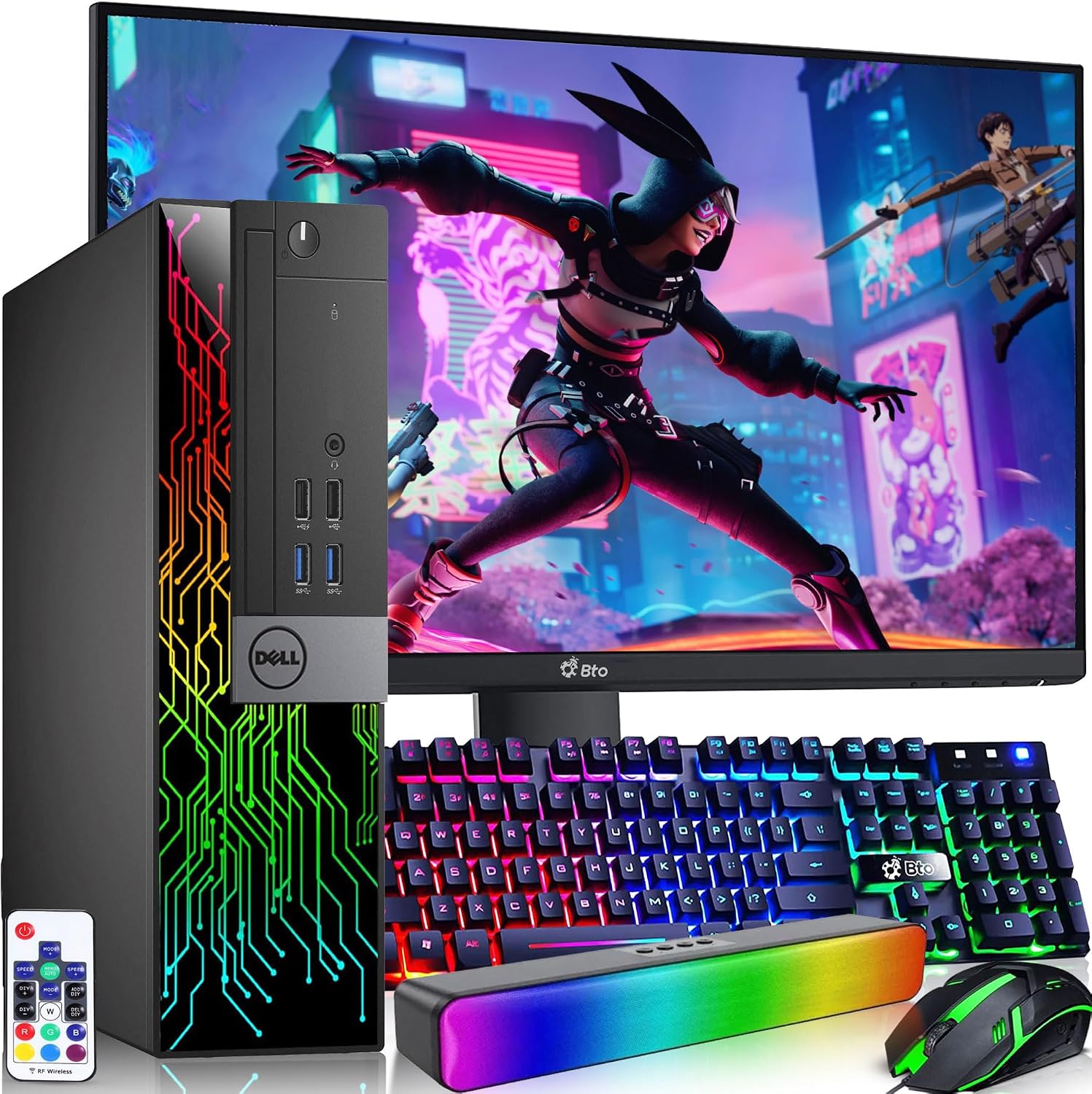 Dell RGB Gaming Desktop Computer PC - Intel Core i7-6th Gen - 16GB DDR4 RAM - 512GB SSD - New 24' Monitor - GeForce GTX 1050 Ti - RGB Keyboard & Mouse - RGB Sound Bar - WiFi - Windows 11 Pro (Renewed)