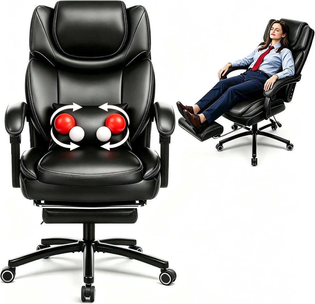 500lbs 3D Kneading Massage Office Chair with FootRest, Big and Tall Ergonomic Reclining Computer Gaming Chair, Padded Linkage Armrests, Heavy Duty Metal Base Executive Office Chair