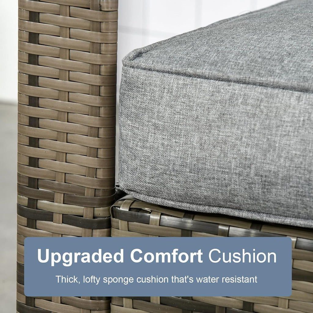 Outsunny 3 Piece Patio Furniture Set, PE Rattan Wicker Storage Table and Chairs w/Tufted Cushions for Outdoor Garden, Backyard, Poolside, Balcony, Gray