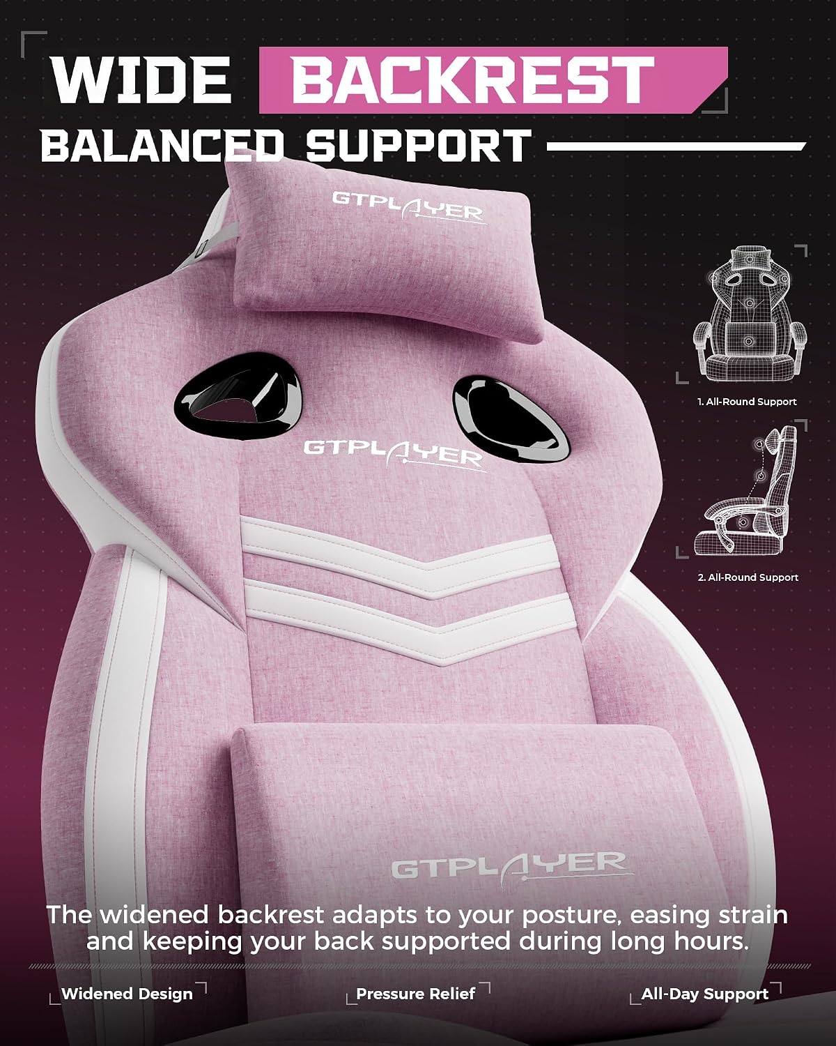 GTPLAYER Gaming Chair, Computer Chair with Footrest and Lumbar Support for Adults, 360°-Swivel Big & Tall Reclining Seat for Office or Gaming (Pink)