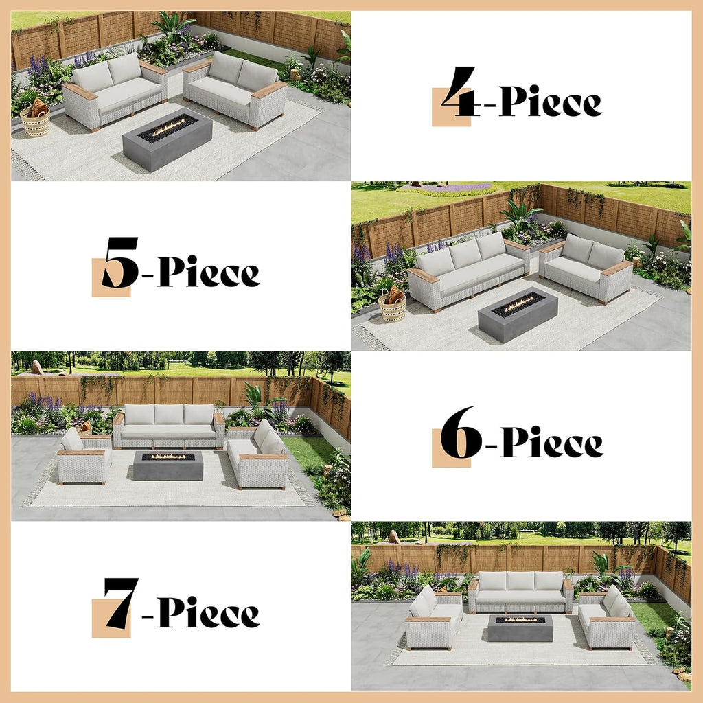 PaPaJet Outdoor Loveseat Patio Sofa, Wicker Couch with Solid Armrests & Legs, 4.7' Thick Cushion, UV-Resistant Modular Sofa for Porch, Backyard, Garden
