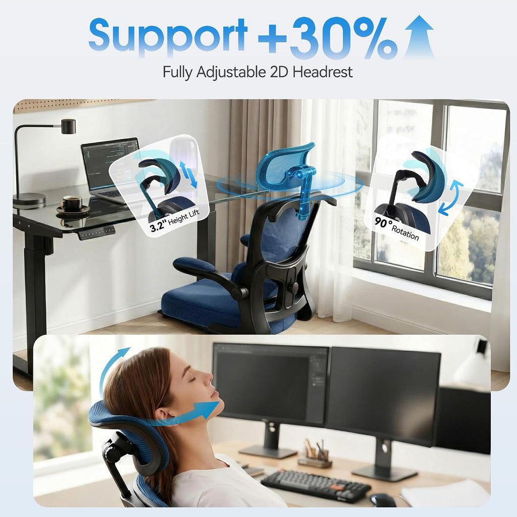 AreShark Office Chair Ergonomic Desk Chairs with Adjustable Lumbar Support& Headrest Hanger, High Back Breathable Mesh Chair with Wheels, Rolling Swivel Comfy Task Computer Chair for Home Work Gaming