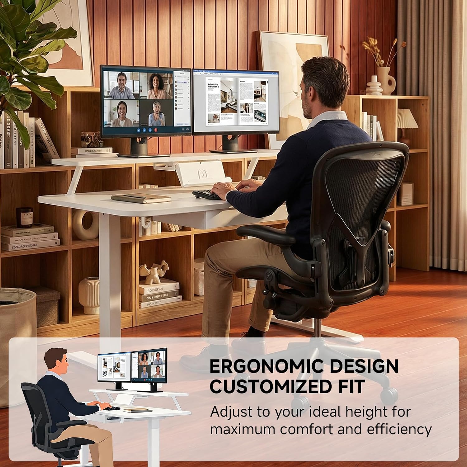 GTPLAYER Electric Standing Desk with Drawers, 55 x 24 Inches Height Adjustable Computer Desk with Monitor Stand, Laptop Stand, Home Office Sit Stand Up Desk with Memory Preset, White