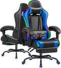 Furmax Gaming Chair with RGB LED Lights, Video Game Chair with Footrest and Massage Lumbar Support, High Back Reclining Computer Chair with Headrest, Swivel Seat Gamer Chair (LED Blue)