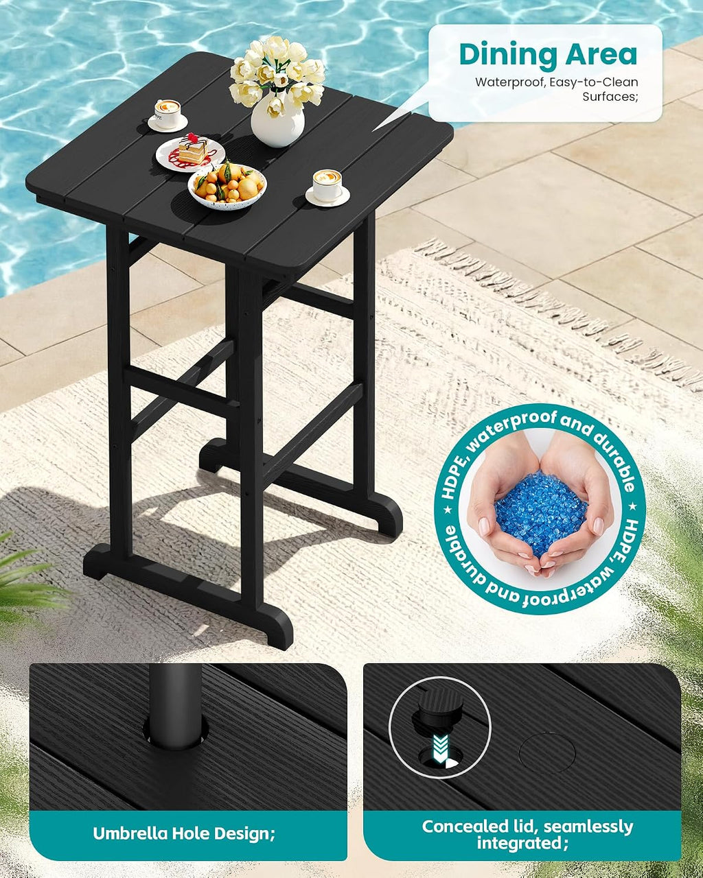 SERWALL 5-Piece Adirondack Bar Chairs Set, HDPE Adirondack Barstools with Pub Table, Outdoor Patio Bar Furniture for Bistro, Balcony, Poolside, Garden - Black