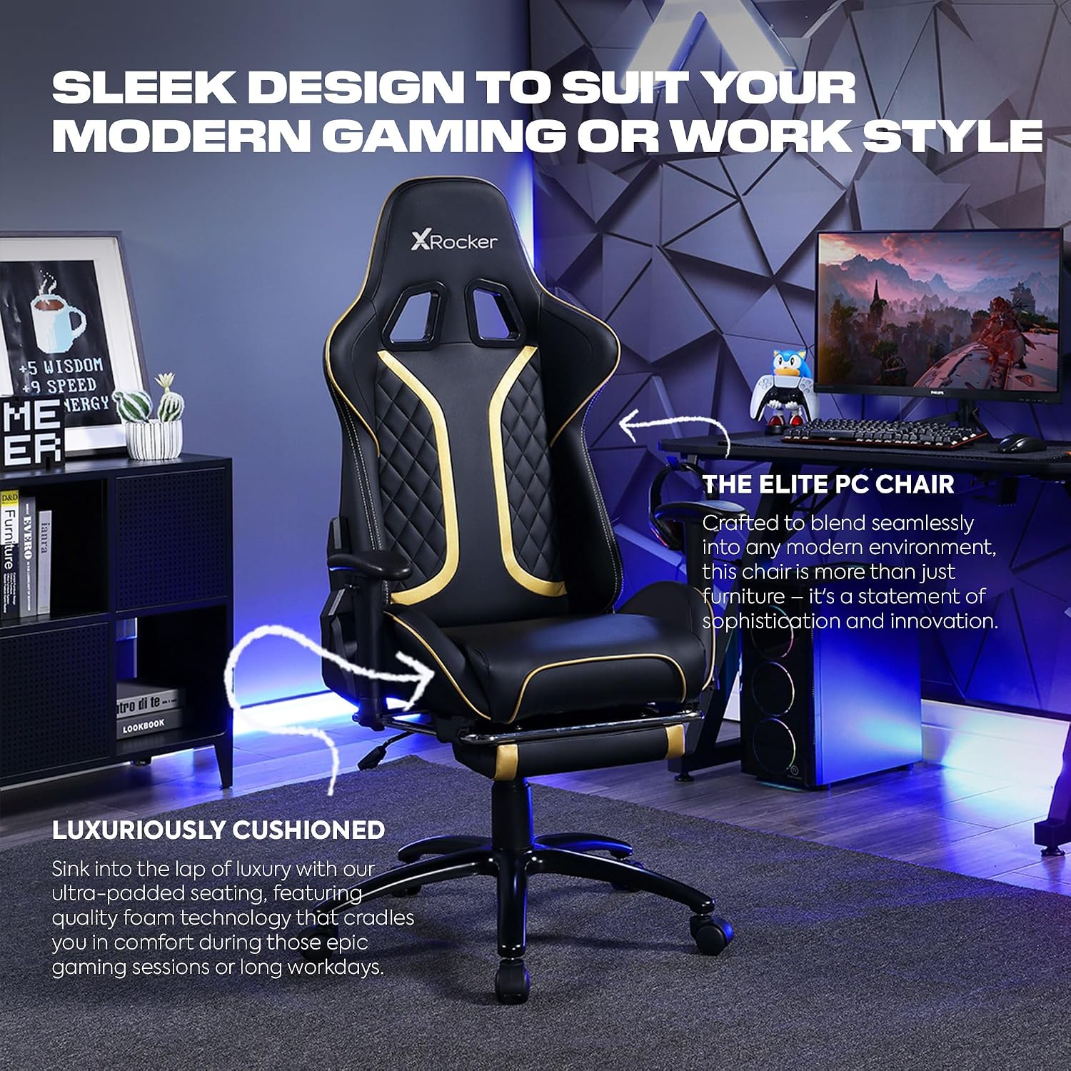 X Rocker PC Computer Gaming Desk Chair with Wheels, College Dorm Room Essentials for Guys and Girls, Adjustable, Ergonomic Office Chair, Gifts for Gamers