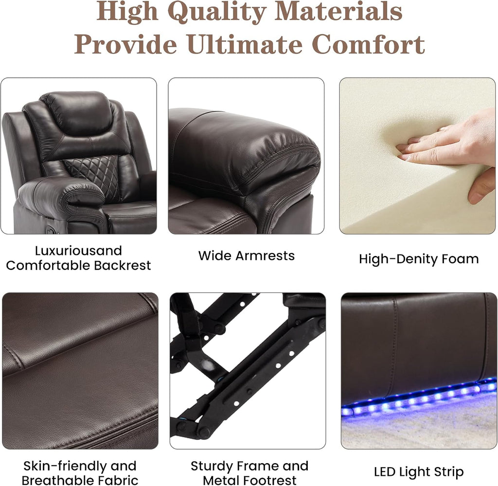 Merax Home Theater Seating Manual Recliner Chair with LED Light Strip for Living Room,Bedroom, Brown