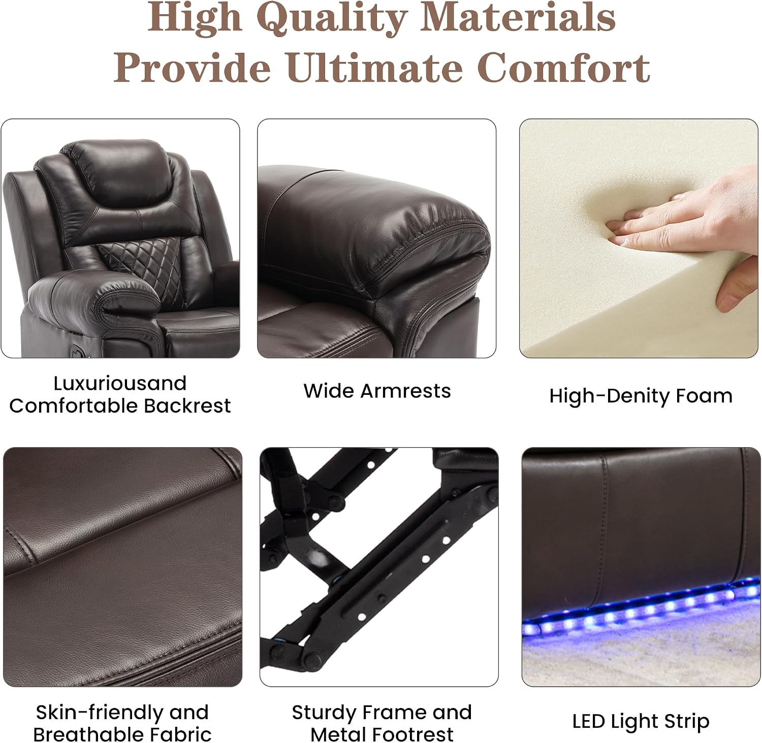 Merax Home Theater Seating Manual Recliner Chair with LED Light Strip for Living Room,Bedroom, Brown