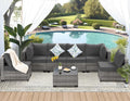 FHFO 7 Piece Outdoor Wicker Patio Furniture Set, Rattan Sectional Sofa Couch, Patio Conversation Set with Cushion & Coffee Table, for Backyard Poolside Porch Garden, Grey-Grey