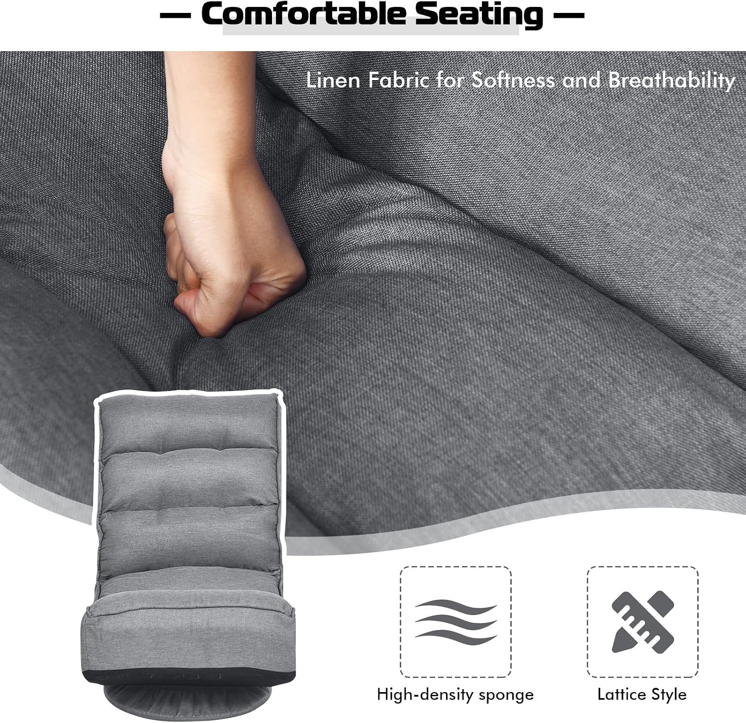 COSTWAY Folding Floor Chair, Adjustable 5-Position Video Gaming Chair with 360 Degree Swivel, Detachable Cover, Padded Backrest, Multipurpose Living Room Floor Lounger for TV, Reading, Playing (Grey)