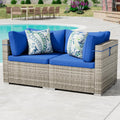 Tradare 2 Piece Patio Furniture Set, Outdoor Wicker Patio Sofa Set, PE Rattan Sectional Couch and Blue Cushions, All-Weather 2 Piece Outdoor Patio Furniture Sets, Grey
