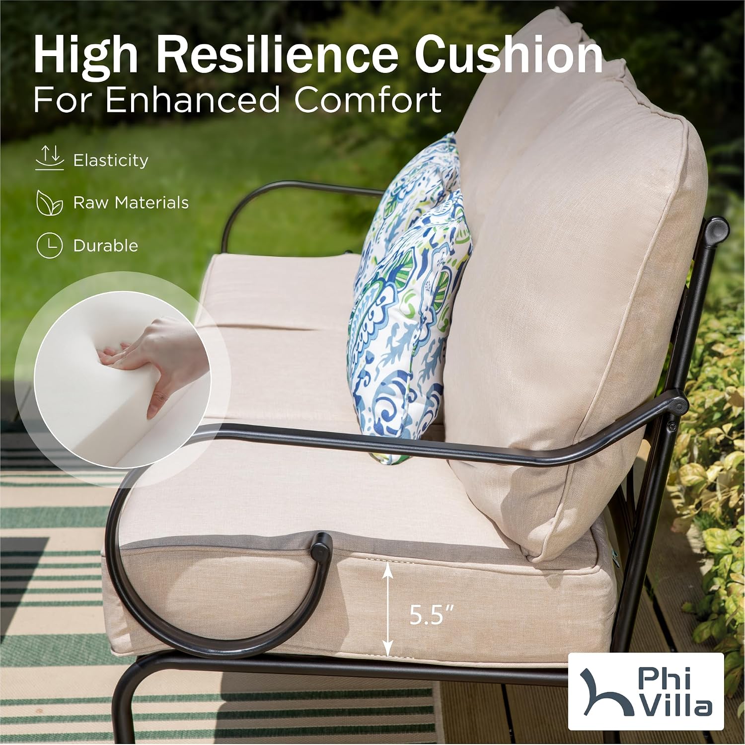 PHI VILLA Extra Large Metal Patio Furniture Sets, All-Weather Steel Frame Heavy Duty Patio Conversation Sets for Backyard, Porch and Garden