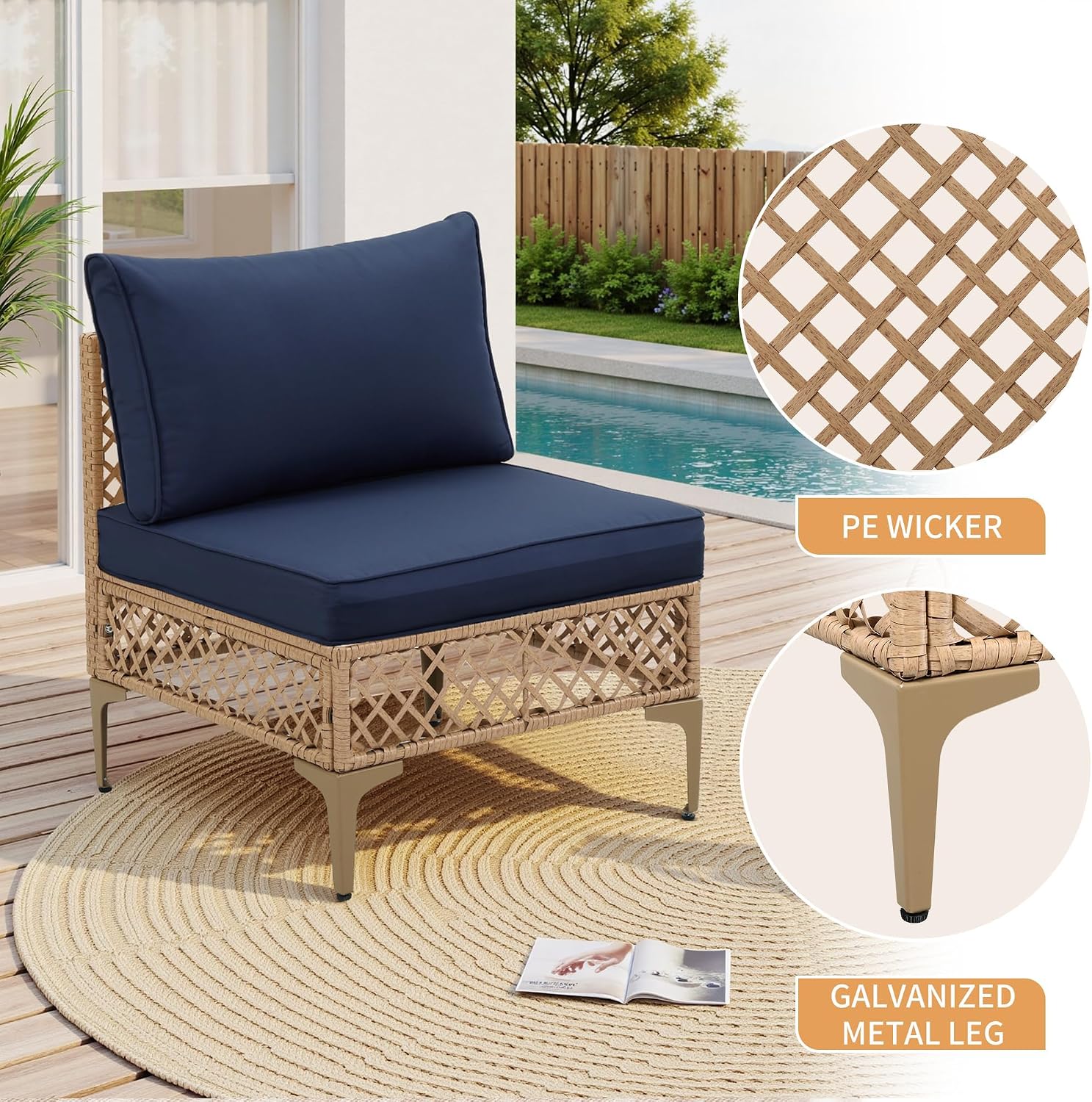 FHFO 7 Piece Patio Furniture Set, Outdoor Wicker Modular Sectional Patio Conversation Set with Thicker Cushion & Tempered Glass Coffee Table for Backyard, Poolside, Porch (Yellow/Blue)