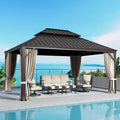 SUNSHINE VALLEY 12'x16' Hardtop Gazebo, Permanent Aluminum Outdoor Gazebo with Galvanized Steel Double Roof & Gutter System, Heavy Duty Patio Pavilion Canopy with Netting and Curtains for Deck, Garden