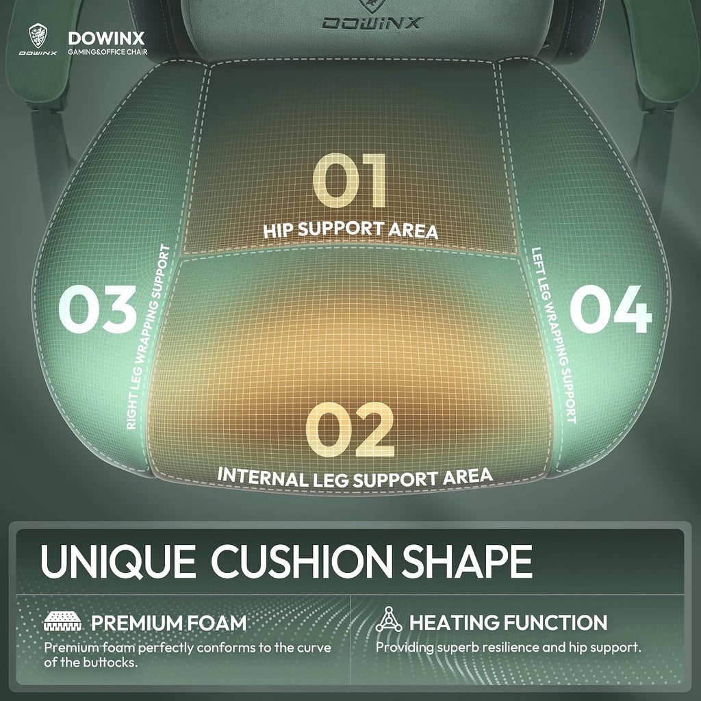 Dowinx Fabric Gaming Chair with Heated Massage Lumbar Support, Game Chairs for Adults, Big and Tall Gamer Chair with Pocket Spring Cushion, High Back PC Chairs with Footrest, Green
