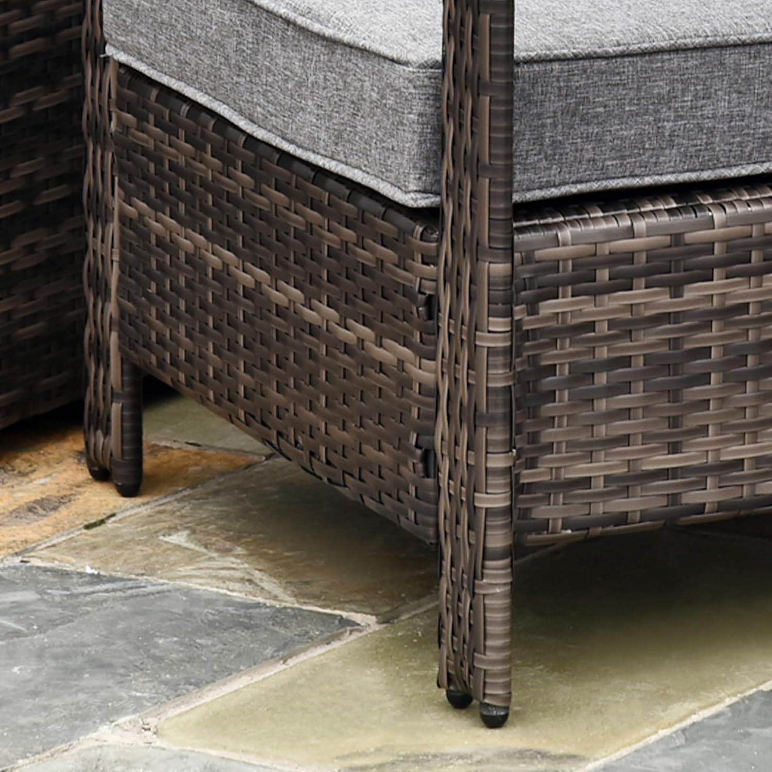 Outsunny 3 Piece Patio Furniture Set, PE Rattan Wicker Storage Table and Chairs w/Tufted Cushions for Outdoor Garden, Backyard, Poolside, Balcony, Gray