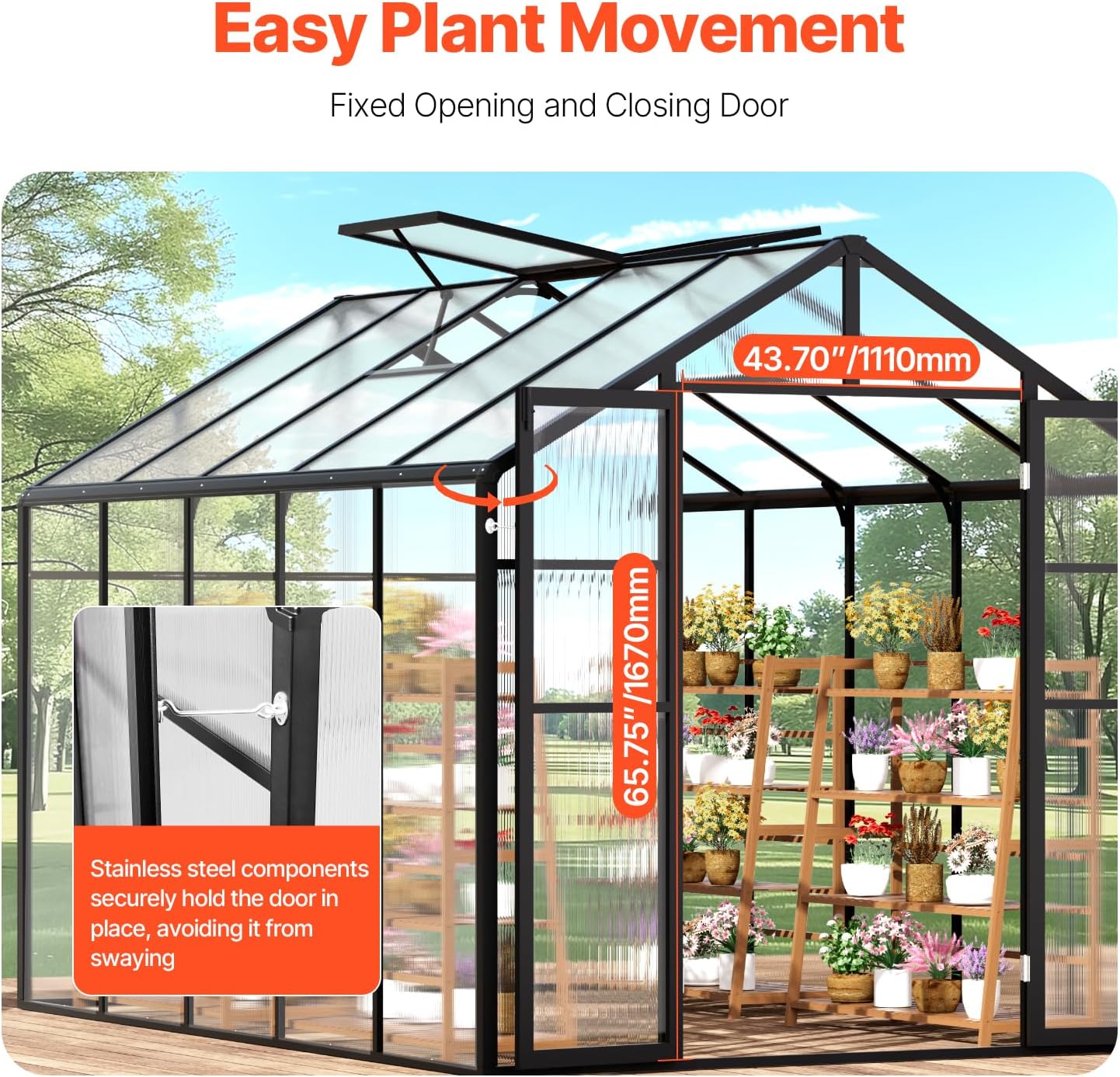 Happybuy Polycarbonate Greenhouse, 8 x 10 Ft, with 2 Vent Windows, Pavilion Styled Green House with Hinged Door, Aluminum Large Walk-in Green House Kit for Outside Garden Backyard