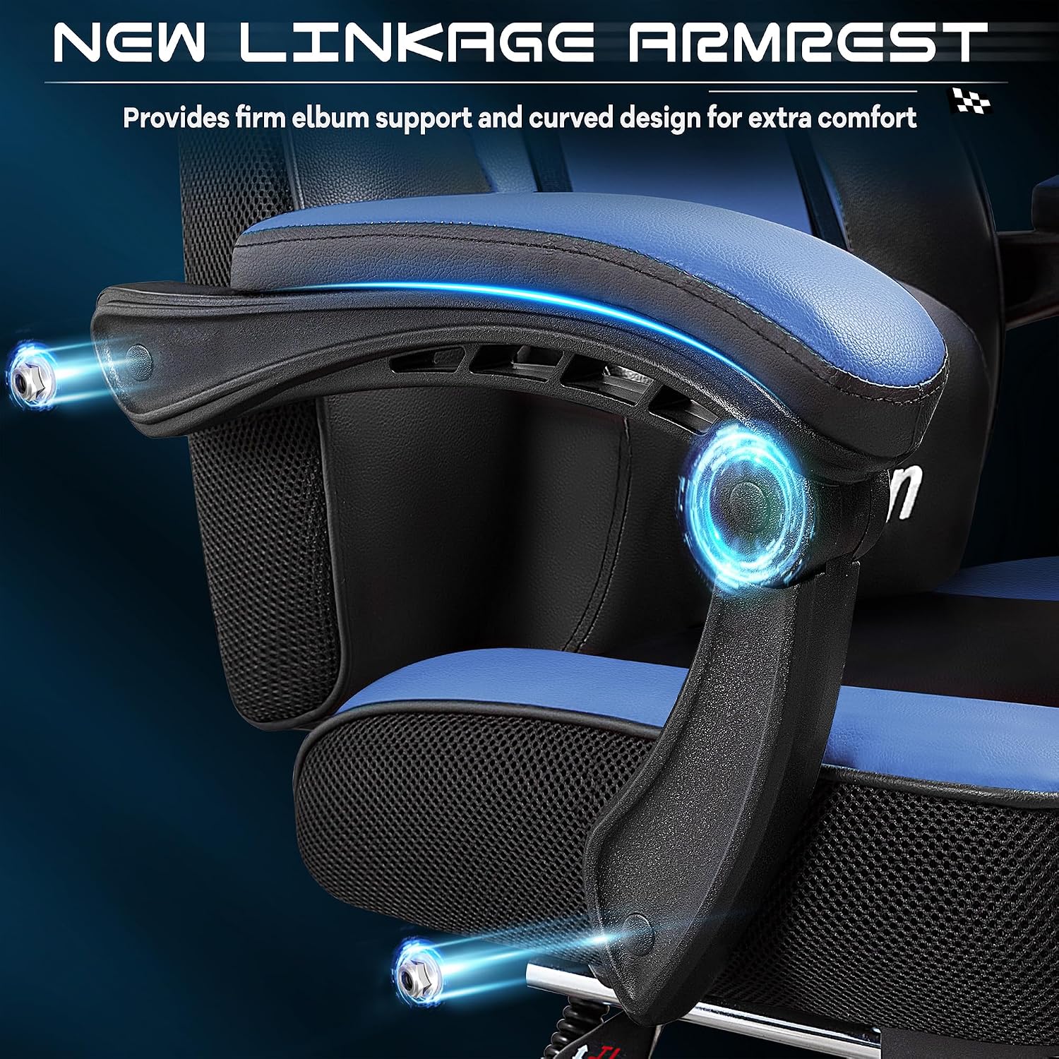 Video Game Chair for Adults, Gaming Chair with Footrest, Big and Tall Computer Chair with Massage Lumbar Support 330lbs Weight Capacity, Adjustable Height, 360° Swivel Seat and Headrest (Blue)