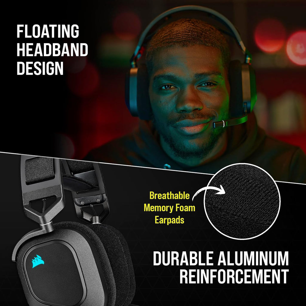 Corsair HS80 RGB Wireless Multiplatform Gaming Headset - Dolby Atmos - Lightweight Comfort Design - Broadcast Quality Microphone - iCUE Compatible - PC, Mac, PS5, PS4 - Black