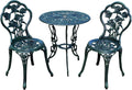 Oakland Living Cast Aluminum Conversation Set Metal Antique Green 3 Piece Patio Rose Bistro Set