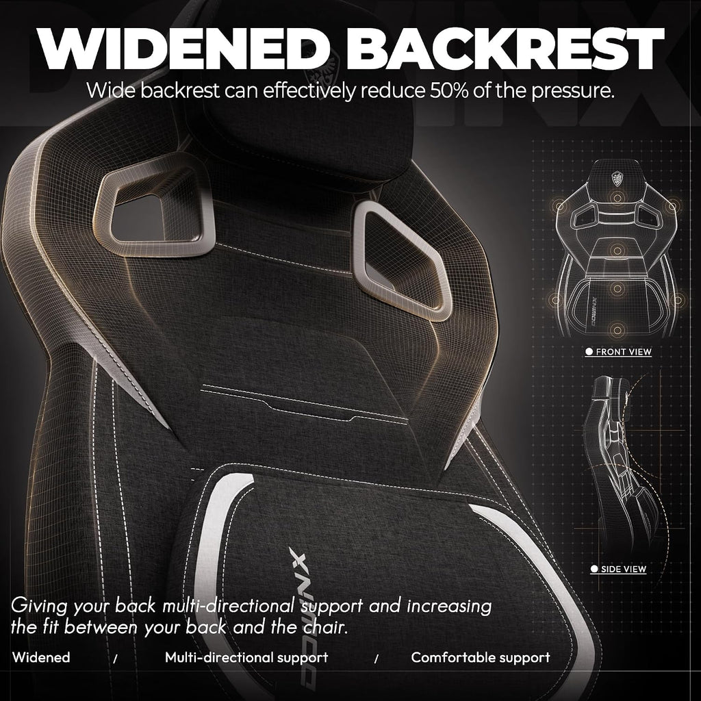 Dowinx Fabric Gaming Chair with Footrest, Big and Tall Ergonomic Gamer Chair with Lumbar Support, Wide Back Computer Chair for Heavy People, Black