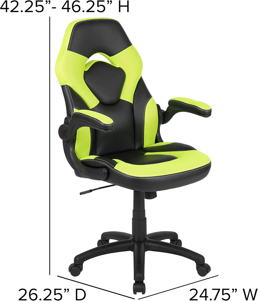 Flash Furniture Gaming Desk and Green/Black Racing Chair Set /Cup Holder/Headphone Hook/Removable Mouse Pad Top - 2 Wire Management Holes