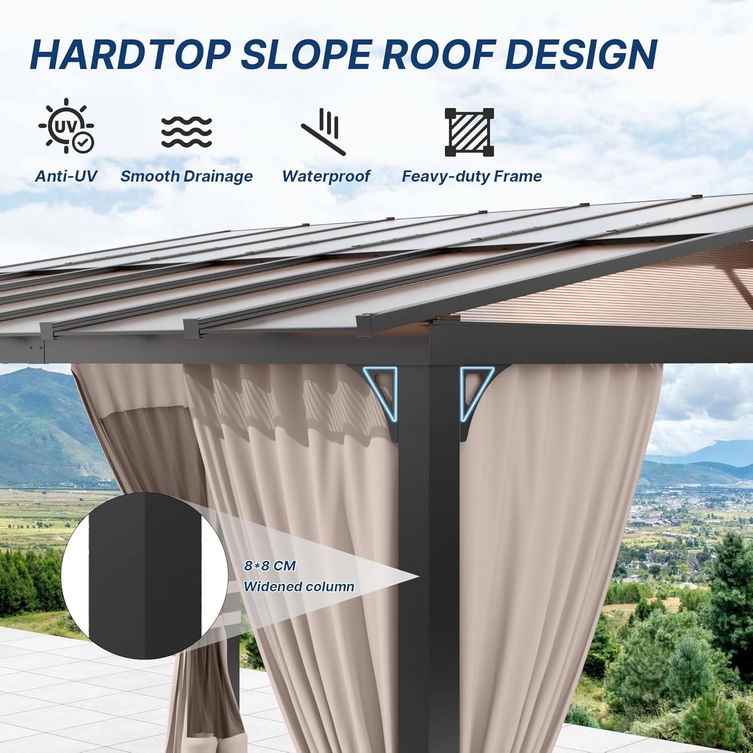 Gotland 10 FT x 12 FT Lean to Gazebo, 3 in 1 Outdoor Gazebo with Sloped Roof, Wall Mounted Gazebo with Ground Anchor Sturdy Structure, Galvanized Steel Metal Pergola for Backyard Deck Khaki