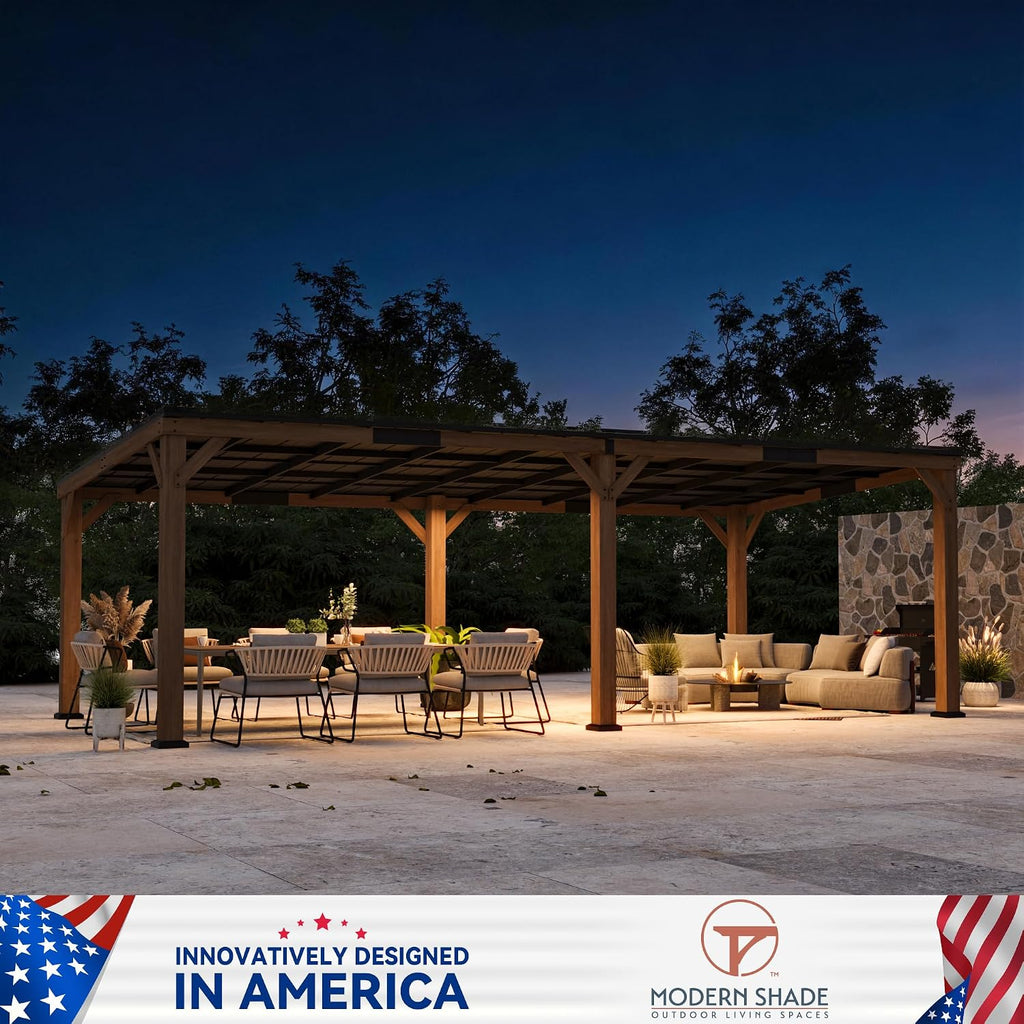 Modern Shade Supreme Cedar Wood Gazebo 12' x 24' with Hardtop Slope Roof, Wood Outdoor Carport Garage with Durable and Rot-Resistant, Supports Snow Loads and High Wind Speeds, Ideal for Backyard