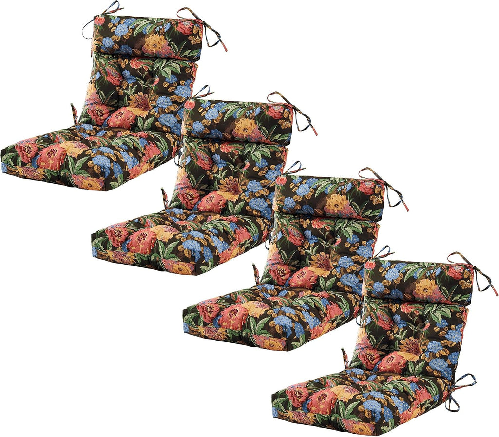 ARTPLAN Outdoor Chair Cushion,Tufted Adirondack Patio Chair Cushion,Wicker High Back Outdoor Seat Cushion,Set of 4,44' L x 21' W x 4' H (4 Pack),Floral