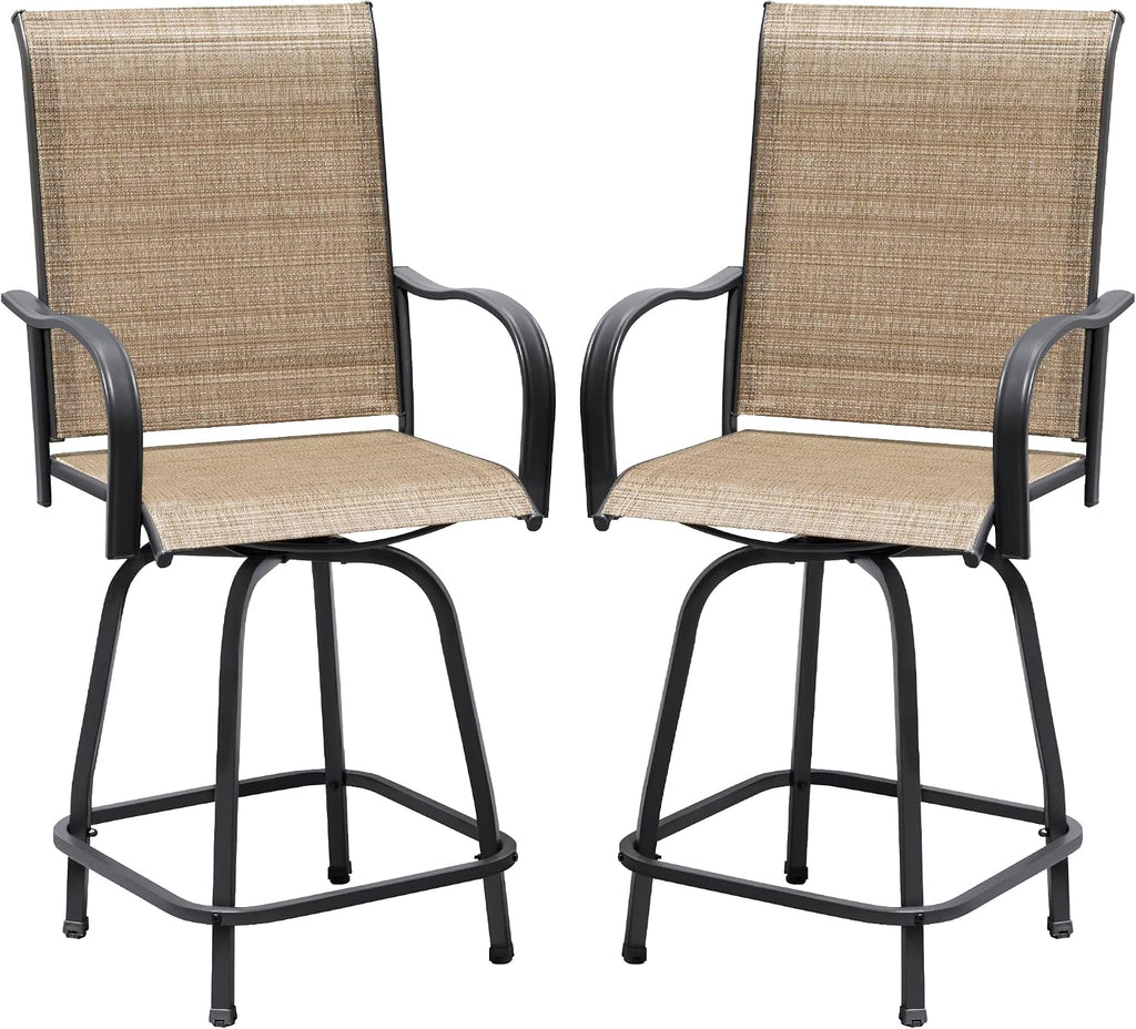 Devoko Patio Bar Stools Set of 2 All-Weather Outdoor Patio Furniture Set Counter Height Tall Patio Swivel Chairs for Bistro, Lawn, Garden, Backyard