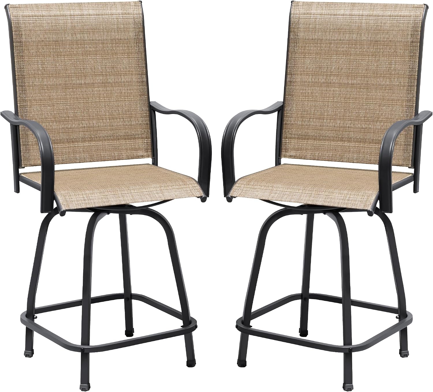 Devoko Patio Bar Stools Set of 2 All-Weather Outdoor Patio Furniture Set Counter Height Tall Patio Swivel Chairs for Bistro, Lawn, Garden, Backyard
