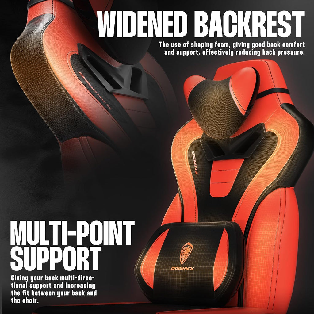 Dowinx Gaming Chair with Footrest, Gaming Chair for Heavy People, Gamer Chair for Adult with Massage, Computer Game Chair with PU, PC Game Chair (Red)