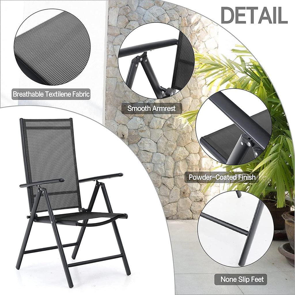 PHI VILLA 3 pcs Patio Bistro Set, Outdoor Bistro Furniture Set with 2 Reclining Folding Sling Chair & 1 Small Metal Square Side Table