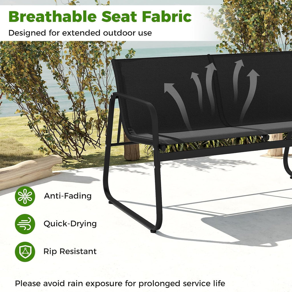 Tangkula 8 Piece Patio Furniture Set, Outdoor Metal Conversation Chair & Coffee Table Set with Mesh Seat Fabric & Tempered Glass Tabletop, Outside Bistro Set for Backyard, Porch, Poolside (Black)