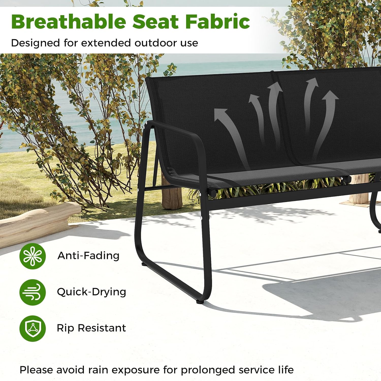 Tangkula 8 Piece Patio Furniture Set, Outdoor Metal Conversation Chair & Coffee Table Set with Mesh Seat Fabric & Tempered Glass Tabletop, Outside Bistro Set for Backyard, Porch, Poolside (Black)