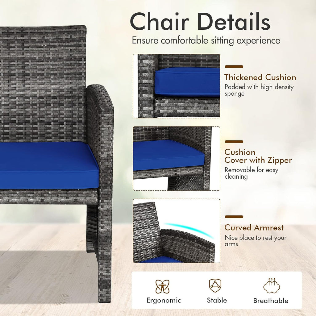 Giantex 4 Pc Patio Conversation Set, Rattan Loveseat & Patio Chairs with Cushioned Seat, Wicker Coffee Table, Outdoor Furniture Set for Front Porch Poolside Garden Lawn