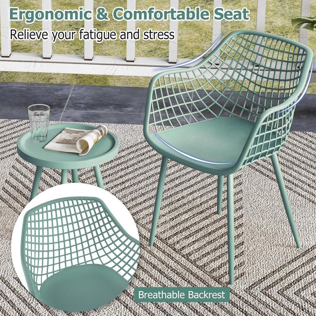 Giantex 3 Piece Patio Furniture Set, Outdoor Bistro Table and Chairs Set of 2, PP Seat & Metal Legs, Small Conversation Set for Balcony Front Porch Deck Backyard Lawn (Mint Green)