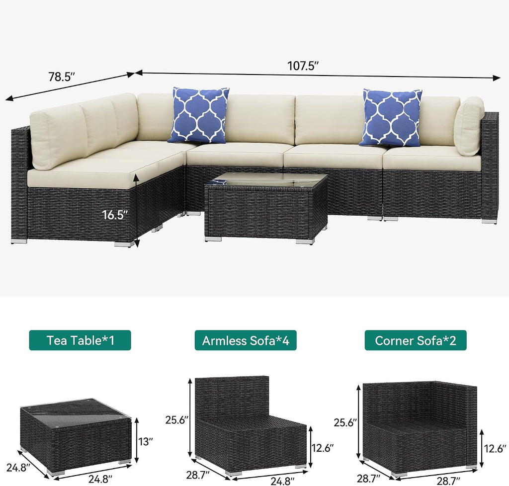 YITAHOME 7 Pieces Outdoor Patio Furniture Set, Sectional Sofa PE Rattan Wicker Conversation Set Outside Couch w/Table and Cushions for Porch Lawn Garden Backyard, Black
