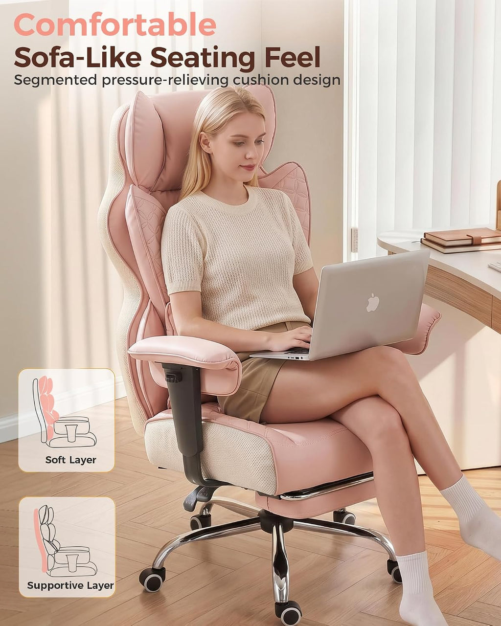 COMHOMA Big and Tall Office Chair Heavy Duty Gaming Chair with Deluxe Embossing Leather High Back Wider Ergonomic Computer Chair with Foot Rest 150°Reclining Pocket Spring Lumbar Support