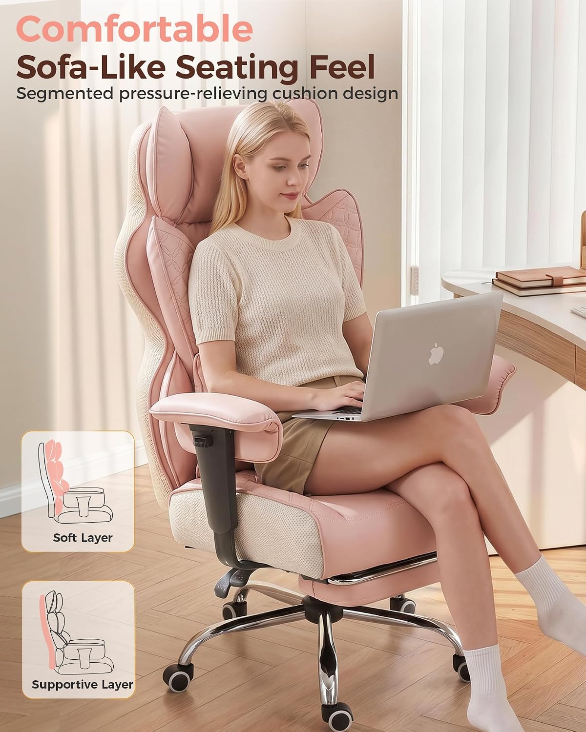 COMHOMA Big and Tall Office Chair Heavy Duty Gaming Chair with Deluxe Embossing Leather High Back Wider Ergonomic Computer Chair with Foot Rest 150°Reclining Pocket Spring Lumbar Support