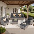 ovios 6 Pieces Patio Furniture Set, Outdoor Wicker Sofa Couch with Swivel Chairs, Rocking Glider Rocker with Comfy Cushions All Weather Rattan Conversation Set, Black