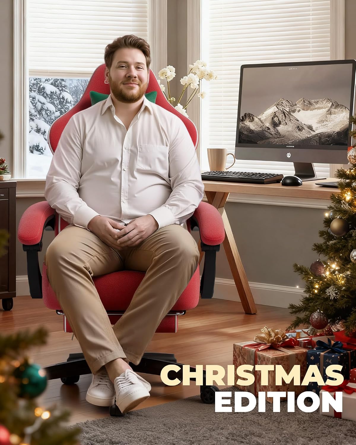 GTPLAYER Big and Tall Gaming Chair with Footrest, Extra Wide Seat Video Game Chairs for Adults - Padded High Back Ergonomic Reclining Silla Gamer, Linkage Armrest, Ace Pro, Christmas 【Velvet】