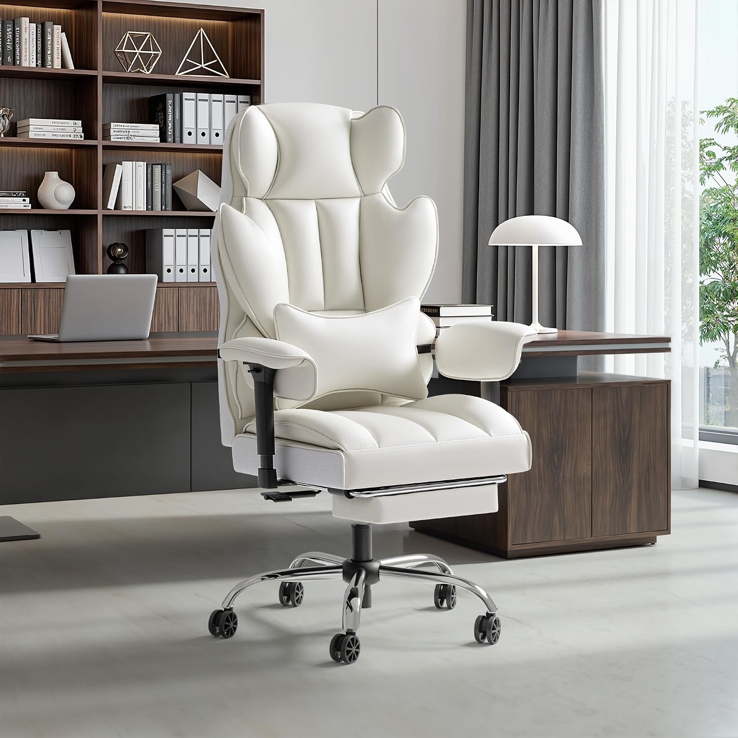Furmax Big and Tall Office Chair, High Back Gaming Chair with Footrest for Heavy People, 400LBS Ergonomic Comfy Office Chair with Adjustable Armrests for Home Office (White)