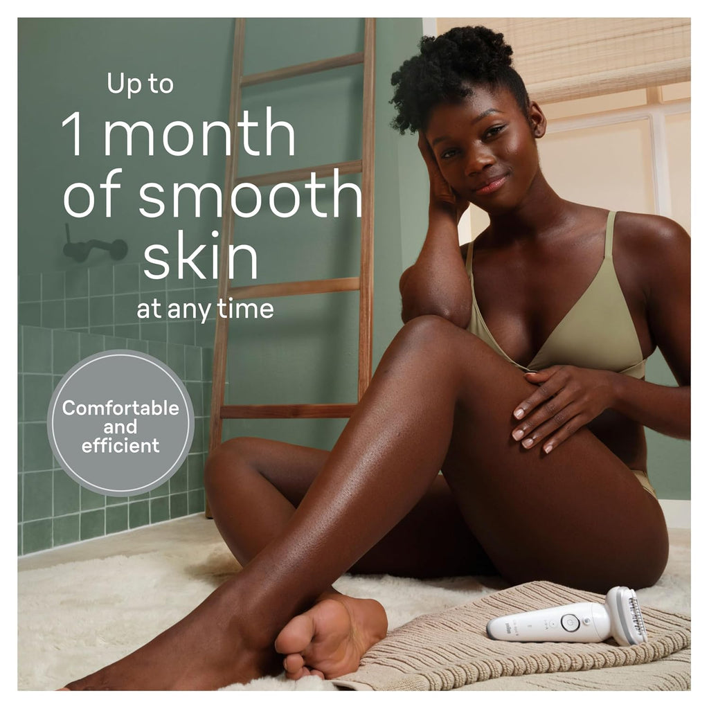 Braun Silk-épil 9 Epilator, Pivoting Head, Wet and Dry, Includes Body Trimmer, Shaver Head and Trimmer Comb, SES9-441