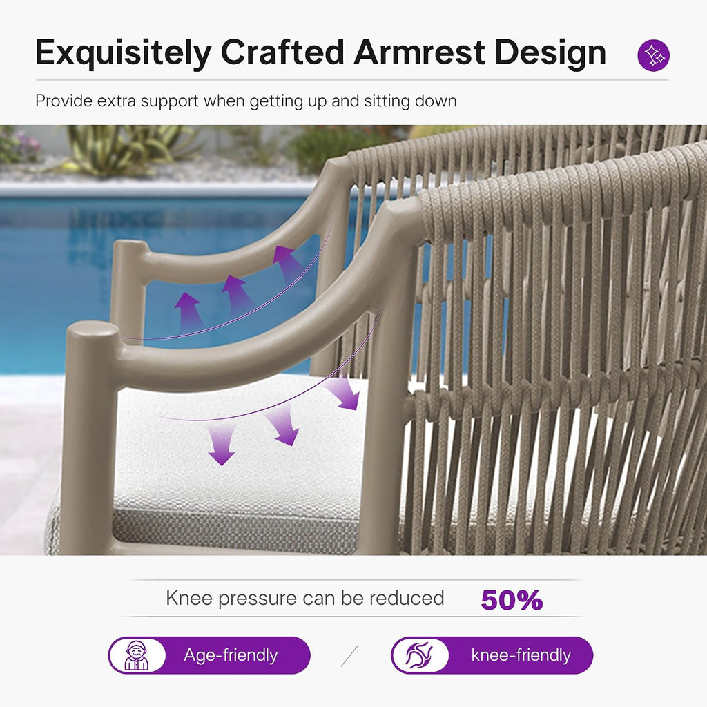 PURPLE LEAF 7 Pieces Outdoor Dining Set All Weather Wicker Patio Dining Set with Rectangular Aluminum Table and Modern Armrest Dining Chairs for Garden Deck Backyard Kitchen, Champagne
