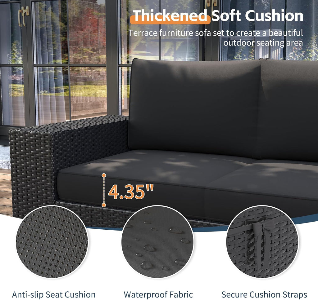 UDPATIO 6 Piece Patio Furniture Set, Outdoor Wicker Sectional Sofa with 8'' Wide Armrests, Modular Patio Conversation Set with Coffee Table for Backyard, Deck, Garden